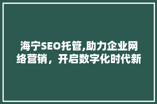 海宁SEO托管,助力企业网络营销，开启数字化时代新篇章