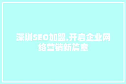 深圳SEO加盟,开启企业网络营销新篇章