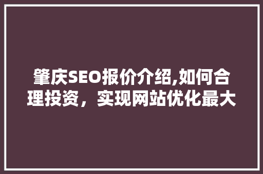肇庆SEO报价介绍,如何合理投资，实现网站优化最大化