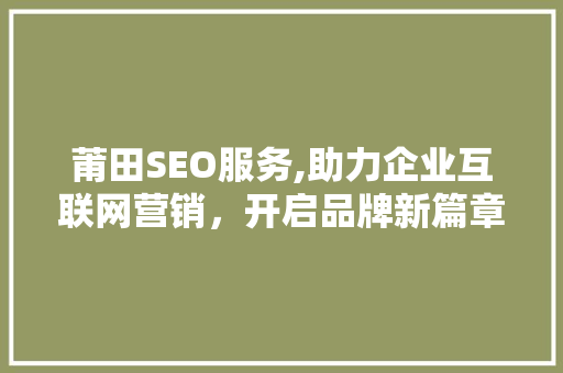莆田SEO服务,助力企业互联网营销，开启品牌新篇章  第1张