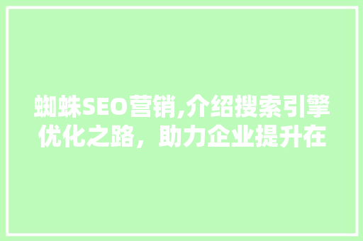 蜘蛛SEO营销,介绍搜索引擎优化之路，助力企业提升在线竞争力