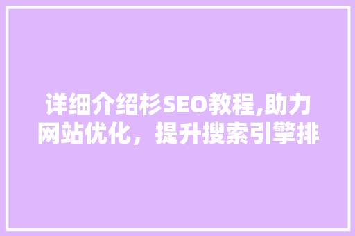 详细介绍杉SEO教程,助力网站优化，提升搜索引擎排名