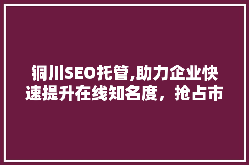 铜川SEO托管,助力企业快速提升在线知名度，抢占市场先机