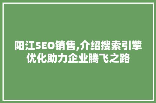 阳江SEO销售,介绍搜索引擎优化助力企业腾飞之路