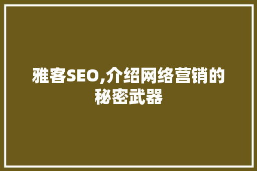 雅客SEO,介绍网络营销的秘密武器