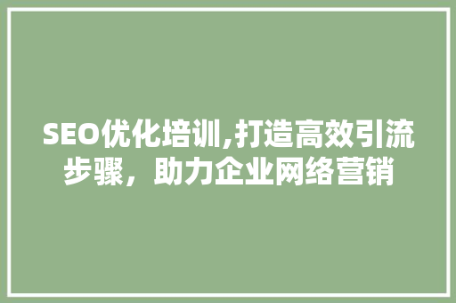 SEO优化培训,打造高效引流步骤，助力企业网络营销