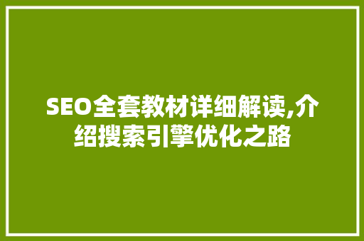 SEO全套教材详细解读,介绍搜索引擎优化之路