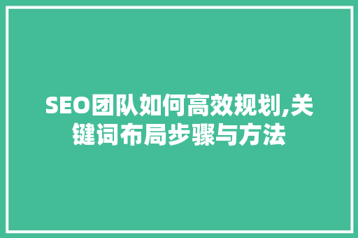 SEO团队如何高效规划,关键词布局步骤与方法