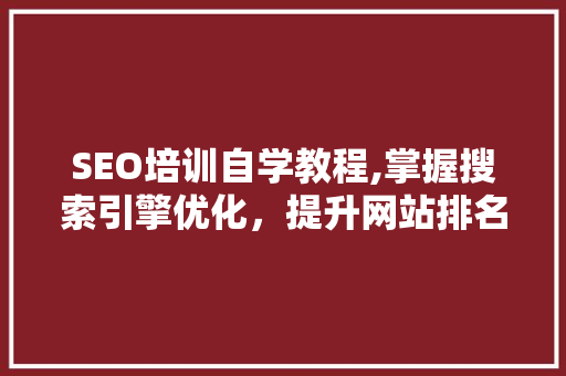 SEO培训自学教程,掌握搜索引擎优化，提升网站排名之路