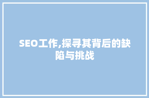SEO工作,探寻其背后的缺陷与挑战