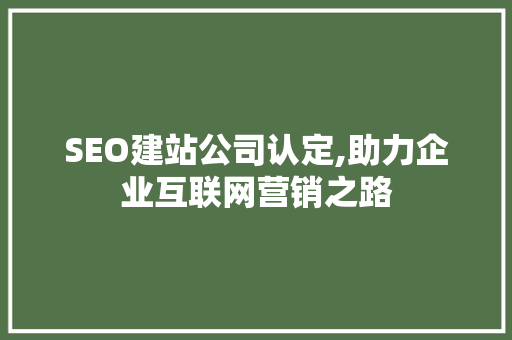 SEO建站公司认定,助力企业互联网营销之路