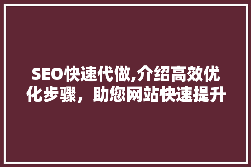 SEO快速代做,介绍高效优化步骤，助您网站快速提升排名
