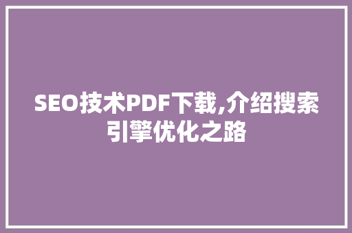 SEO技术PDF下载,介绍搜索引擎优化之路