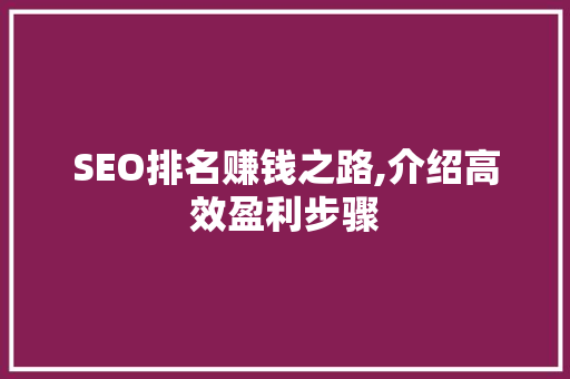 SEO排名赚钱之路,介绍高效盈利步骤