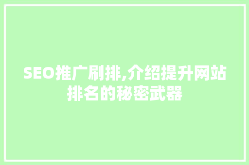 SEO推广刷排,介绍提升网站排名的秘密武器