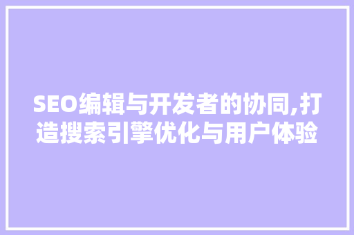 SEO编辑与开发者的协同,打造搜索引擎优化与用户体验的完美融合