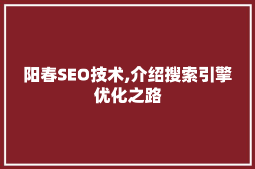 阳春SEO技术,介绍搜索引擎优化之路