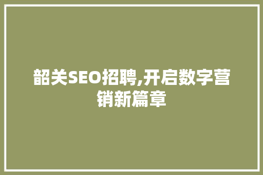 韶关SEO招聘,开启数字营销新篇章