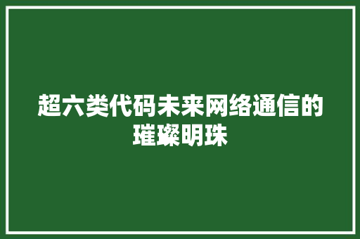超六类代码未来网络通信的璀璨明珠