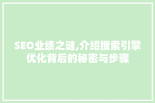 SEO业绩之谜,介绍搜索引擎优化背后的秘密与步骤