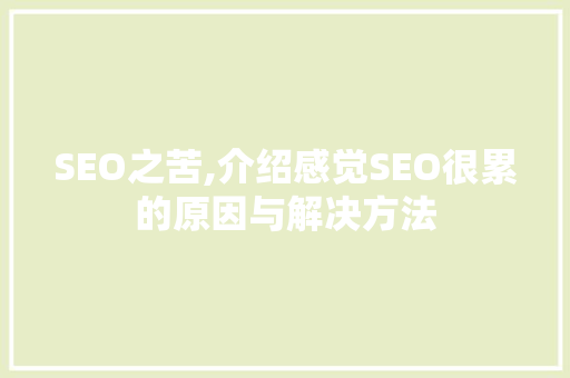 SEO之苦,介绍感觉SEO很累的原因与解决方法