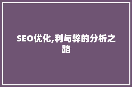 SEO优化,利与弊的分析之路
