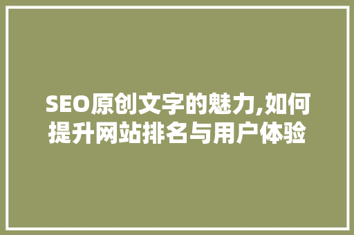 SEO原创文字的魅力,如何提升网站排名与用户体验