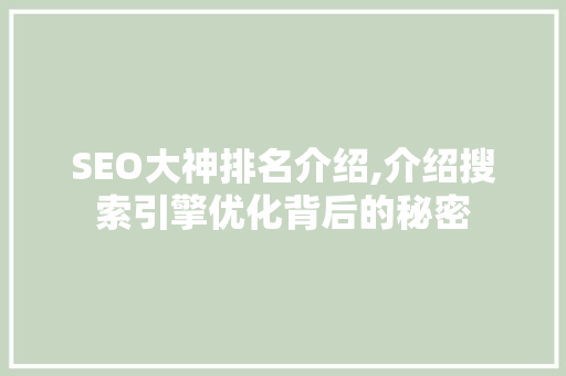SEO大神排名介绍,介绍搜索引擎优化背后的秘密