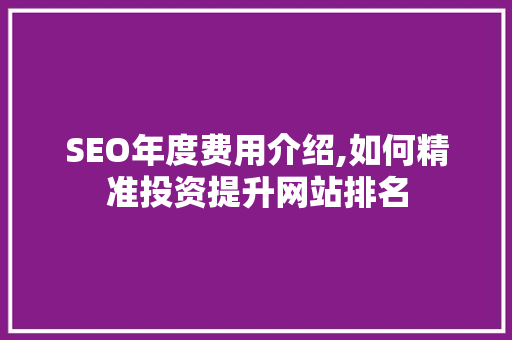 SEO年度费用介绍,如何精准投资提升网站排名