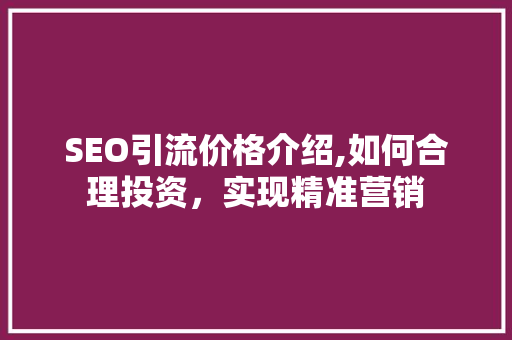 SEO引流价格介绍,如何合理投资，实现精准营销