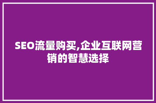 SEO流量购买,企业互联网营销的智慧选择