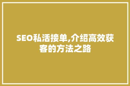 SEO私活接单,介绍高效获客的方法之路