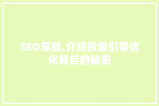 SEO笨猴,介绍搜索引擎优化背后的秘密
