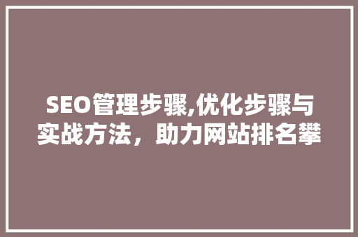 SEO管理步骤,优化步骤与实战方法，助力网站排名攀升