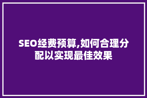 SEO经费预算,如何合理分配以实现最佳效果