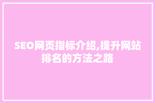 SEO网页指标介绍,提升网站排名的方法之路