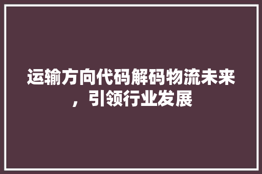 运输方向代码解码物流未来，引领行业发展