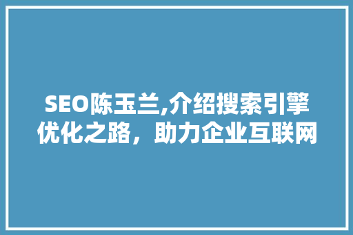 SEO陈玉兰,介绍搜索引擎优化之路，助力企业互联网营销