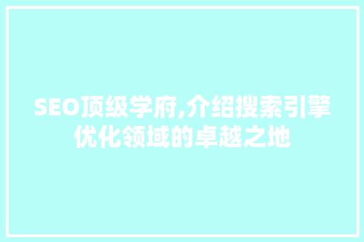 SEO顶级学府,介绍搜索引擎优化领域的卓越之地