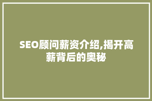 SEO顾问薪资介绍,揭开高薪背后的奥秘