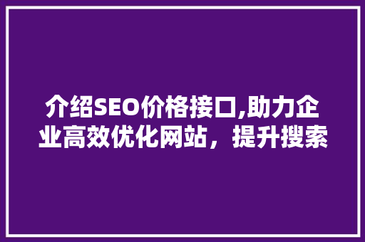 介绍SEO价格接口,助力企业高效优化网站，提升搜索引擎排名