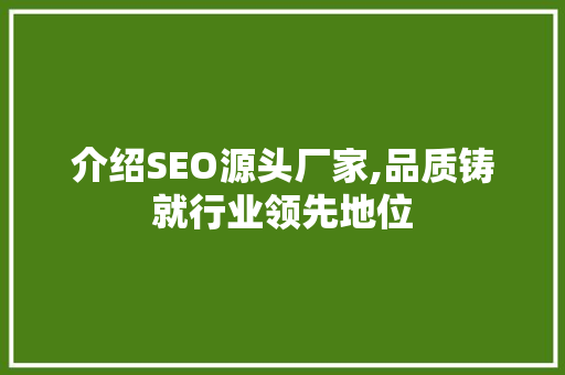 介绍SEO源头厂家,品质铸就行业领先地位