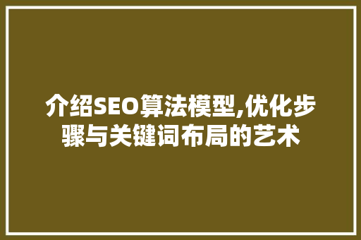 介绍SEO算法模型,优化步骤与关键词布局的艺术