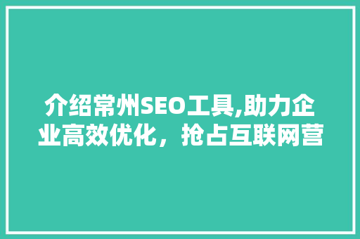 介绍常州SEO工具,助力企业高效优化，抢占互联网营销高地