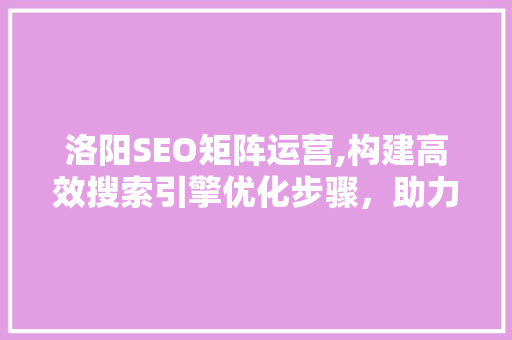 洛阳SEO矩阵运营,构建高效搜索引擎优化步骤，助力企业腾飞