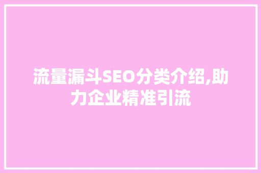 流量漏斗SEO分类介绍,助力企业精准引流
