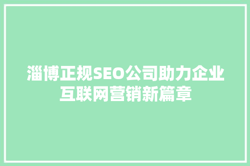 淄博正规SEO公司助力企业互联网营销新篇章