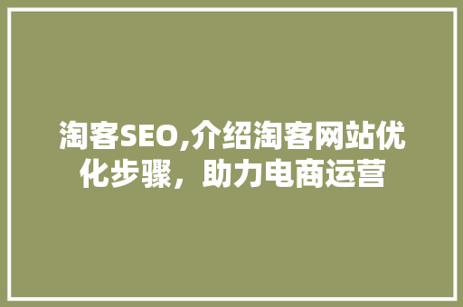 淘客SEO,介绍淘客网站优化步骤，助力电商运营