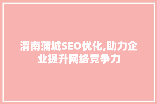 渭南蒲城SEO优化,助力企业提升网络竞争力
