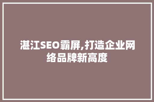湛江SEO霸屏,打造企业网络品牌新高度